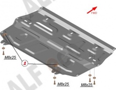 Защита алюминиевая Alfeco для картера и КПП Audi A1 2010-2021